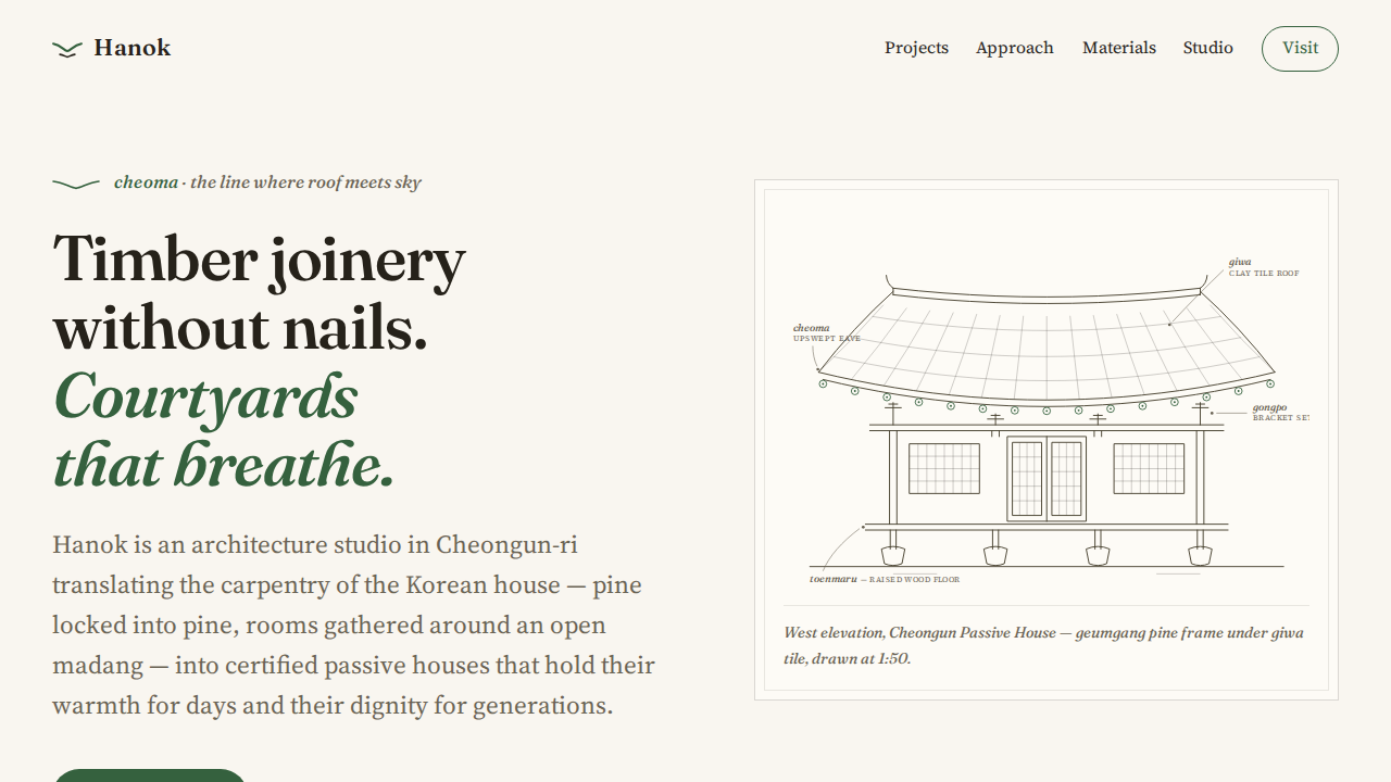 Screenshot of the hanok example site
